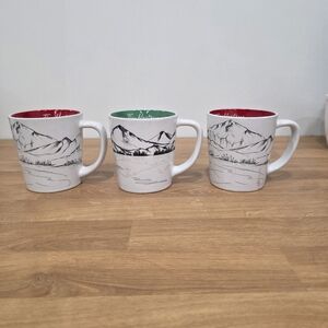 Collection of 3 x Tim Hortons 2018 'Canadian Theme' ceramic coffee mugs.